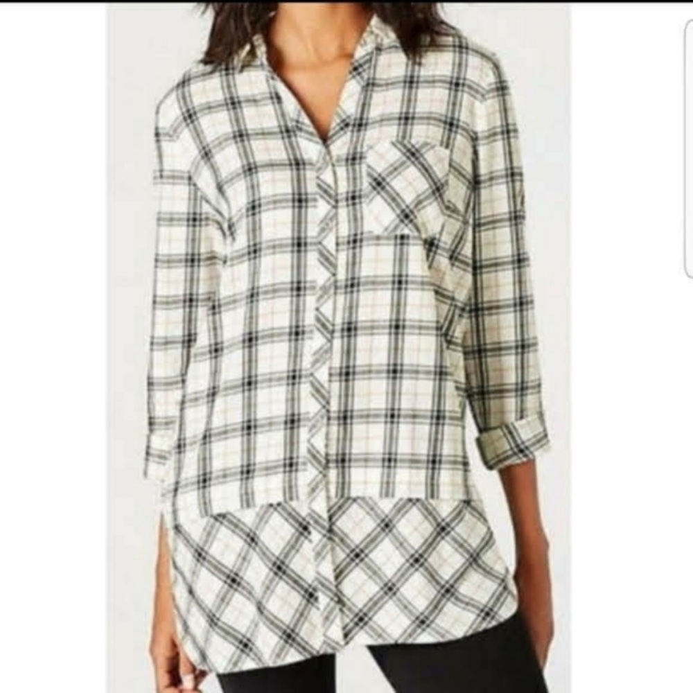 J Jill Mixed Plaid Flannel Button Down Tunic EUC
